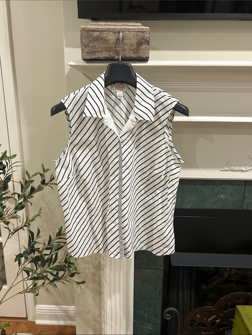 Talbots Sleeveless White Top with Black Diagonal Stripes